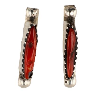 Fernando Othole Zuni Sterling Coral Earrings