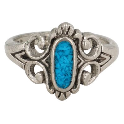 Southwestern Sterling Crushed Turquoise Ring Sz 4