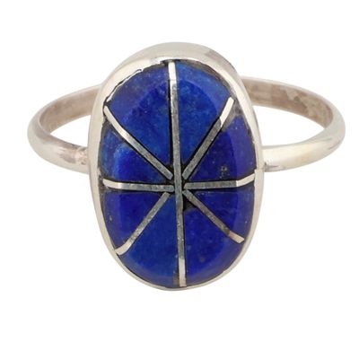 Eldred & Charlotte Seoutewa Zuni Sterling Lapis Lazuli Inlay Ring Sz 5