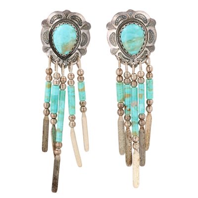 Vintage Running Bear Sterling Turquoise Fringe Earrings