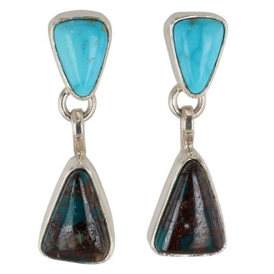 Shirley Henry Navajo Sterling Bisbee Turquoise Earrings