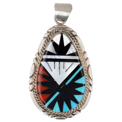 Leslie & Gladys Lamy Zuni Sterling Multi-Stone Inlay Pendant