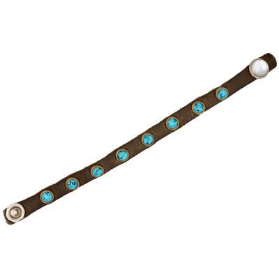 Southwest Sterling Brass Turquoise Mother of Pearl Leather Bracelet