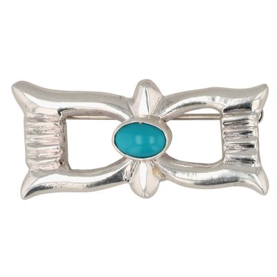 Signed Navajo Sterling Turquoise Brooch