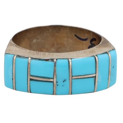 Verna Kanesta Zuni Sterling Turquoise Inlay Ring Sz 6.5