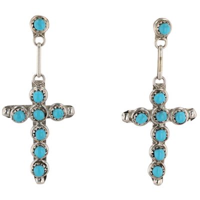 Davis Kaamasee Zuni Sterling Turquoise Cross Earrings