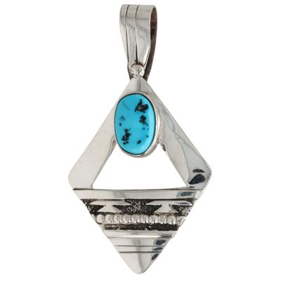 Signed Navajo Sterling Turquoise Pendant