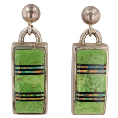 Southwest Sterling Gaspeite Opal Inlay Earrings