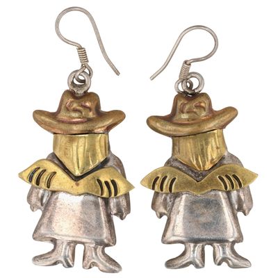 Mexico Sterling Two-Tone Cowboy Angel Earrings