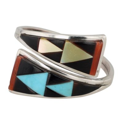 Cena Weebothee Zuni Sterling Multi-Stone Inlay Adjustable Ring