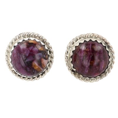 Esther White Navajo Sterling Purple Spiny Oyster Earrings