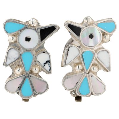 Pino Yunie Zuni Sterling Multi-Stone Inlay Thunderbird Earrings