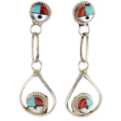 Chris Neha Zuni Sterling Multi-Stone Inlay Sunface Earrings