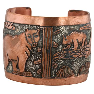 Elaine Becenti Navajo Copper Storyteller Cuff Bracelet