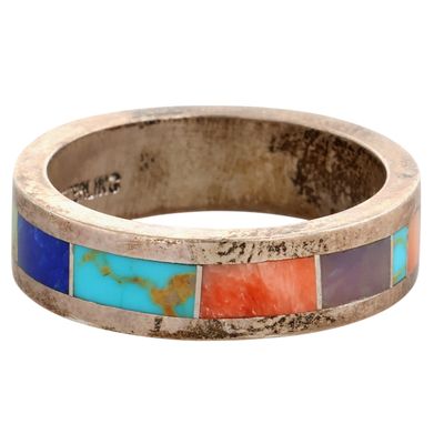 Valerie Yazzie Navajo Sterling Multi-Stone Inlay Ring Sz 9.5
