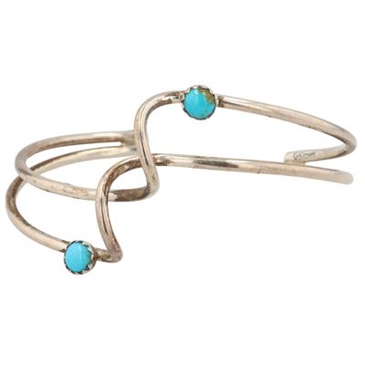 Signed Navajo Sterling Turquoise Twist Cuff Bracelet