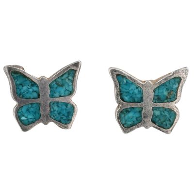 Southwest Sterling Crushed Turquoise Butterfly Earrings