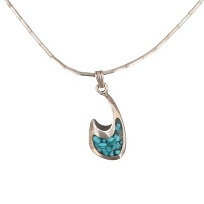 Southwest Sterling Turquoise Chip Inlay Liquid Silver Necklace