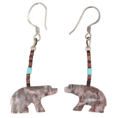 Navajo Sterling Agate Carved Bear Earrings
