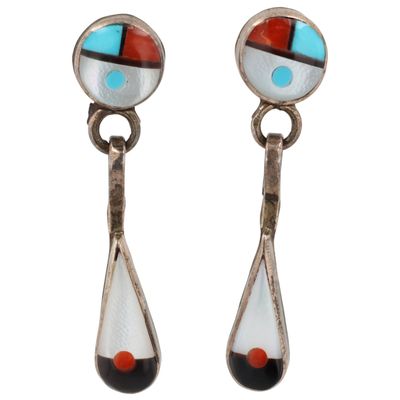 Vintage Zuni Sterling Multi-Stone Inlay Sunface Earrings