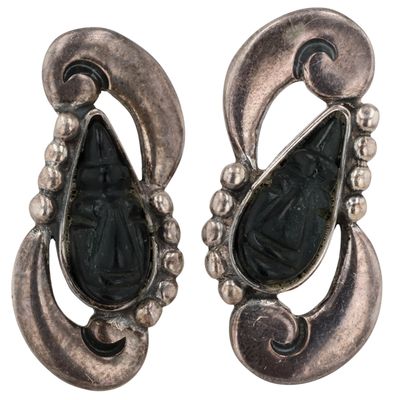 Signed Mexico Taxco Sterling Onyx Mask Cufflinks