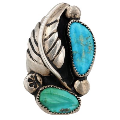 Ben Eustace Zuni Sterling Carved Turquoise Ring Sz 5.25
