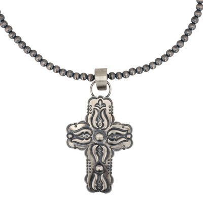 Roland Dixon Navajo Sterling Stamped Cross Necklace