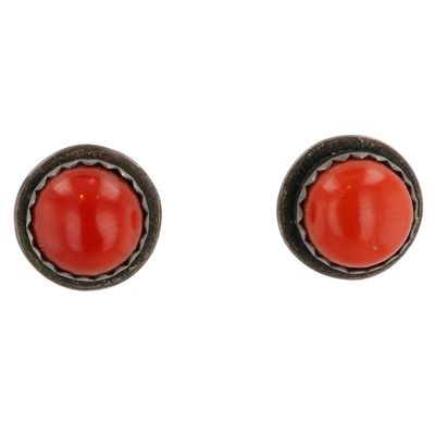 Signed Navajo Sterling Coral Earrings