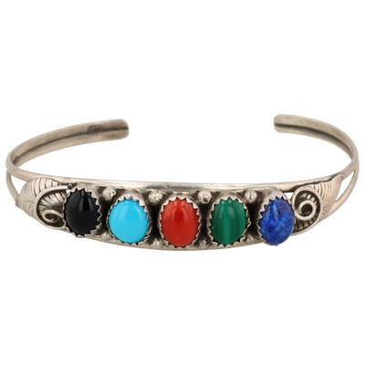 Jason Livingston Navajo Sterling Multi-Stone Cuff Bracelet
