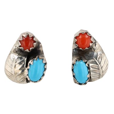 Roselene Joe Navajo Sterling Turquoise Coral Earrings
