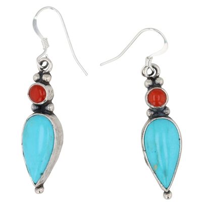Harris Largo Navajo Sterling Turquoise Coral Earrings