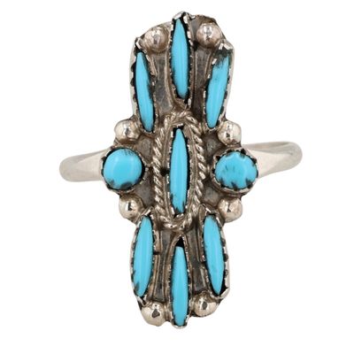 Zuni Sterling Turquoise Needlepoint Ring Sz 7.5