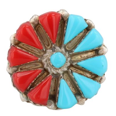 Sharon Cisco Navajo Sterling Turquoise Coral Ring Sz 6.75
