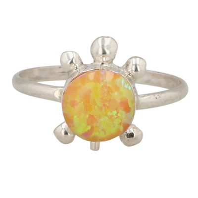 Ashley Laate Zuni Sterling Opal Turtle Ring Sz 5