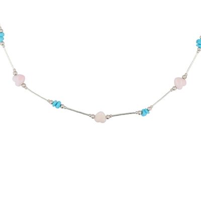 Southwest Sterling Pink Conch Kingman Turquoise Necklace