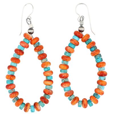 Southwest Sterling Spiny Oyster Turquoise Earrings