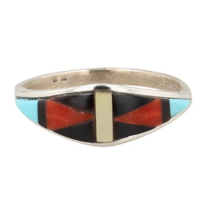 Tammie Qualo Zuni Sterling Multi-Stone Inlay Ring Sz 8.25