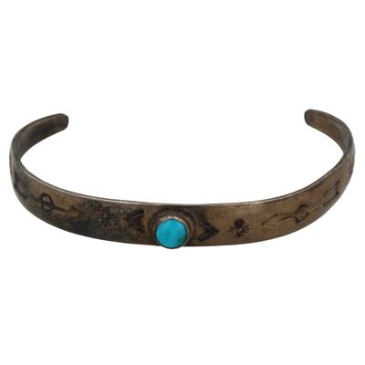 Vintage Navajo Sterling Turquoise Stamped Cuff Bracelet