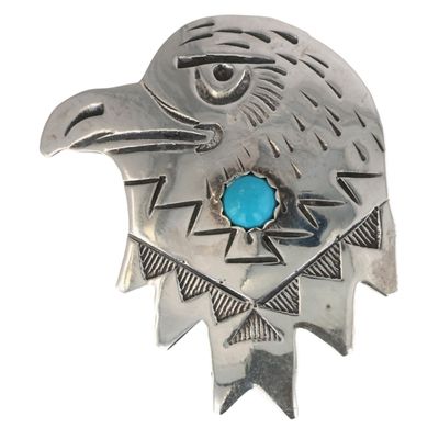 Navajo Sterling Turquoise Eagle Head Brooch