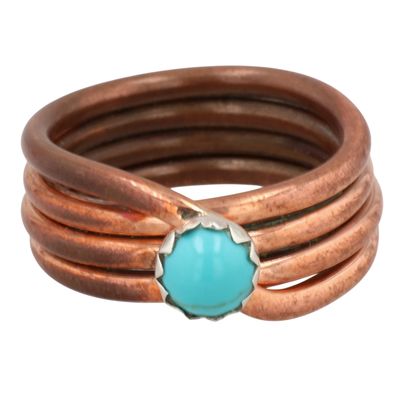 Southwest Copper Turquoise Coil Ring Sz 7