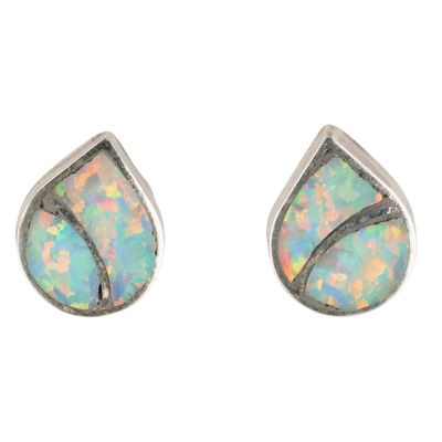 Lynelle Johnson Zuni Sterling Opal Inlay Earrings