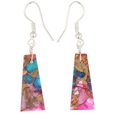 Southwest Sterling Pink Dahlia Slab Earrings