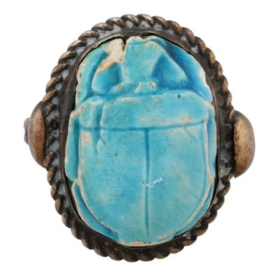 Vintage Sterling Carved Scarab Egyptian Revival Ring Sz 5.5