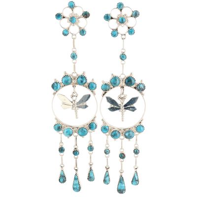 Bryant Othole & Vivianita Booqua Zuni Turquoise Dangle Earrings