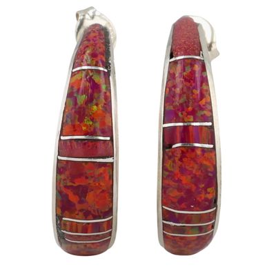 James Kee Zuni Sterling Opal Inlay Earrings