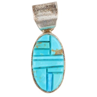 Wilson Dawes Navajo Sterling Kingman Turquoise Cobblestone Inlay Pendant