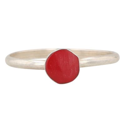 Dorothy Yazzie Navajo Sterling Coral Ring Sz 4.75