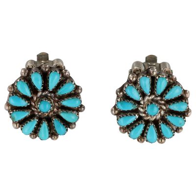 Signed Navajo Sterling Turquoise Petit Point Earrings