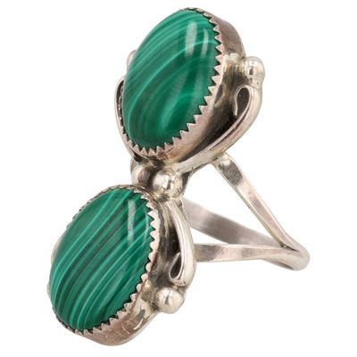 Signed B Navajo Sterling Malachite Ring Sz 7