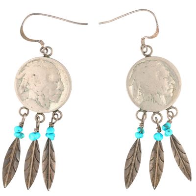 Southwest Sterling Buffalo Nickel Turquoise Earrings